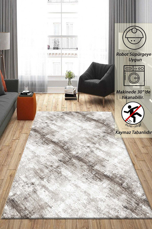 Çizgi Desenli Kahverengi Kaymaz Taban Kalın Peluş Halı - Yolluk