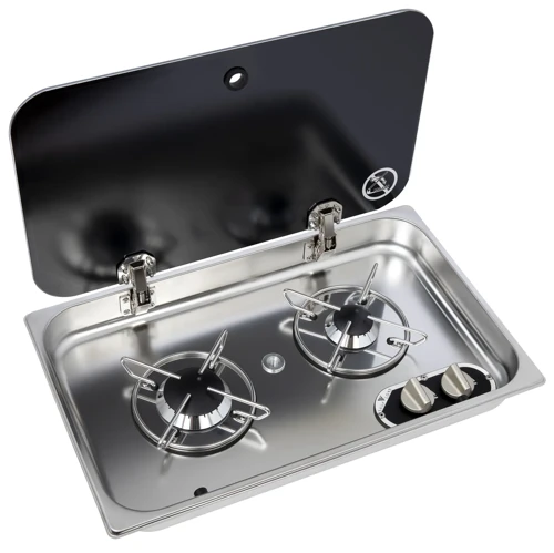 NL21002 - Tamperli Cam Kapaklı Çiftli Ocak - Ölçüler: 33x53 cm Derinlik: 12 cm