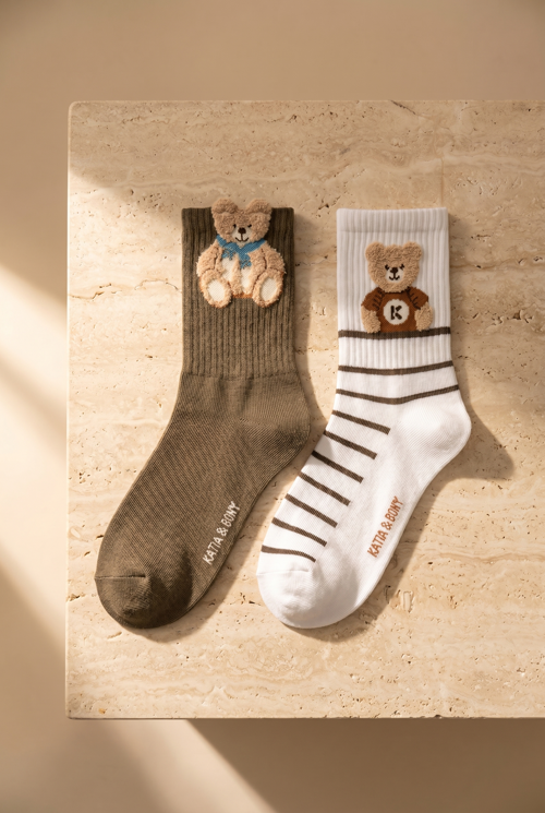 Kadın Teddy Bear Desenli 2'li Soket Çorap