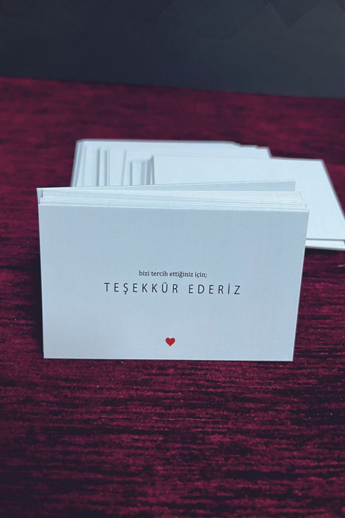 Beyaz / Kalpli Teşekkür Kartı 50 Adet / White / Heartly Thank You Card 50 Pieces