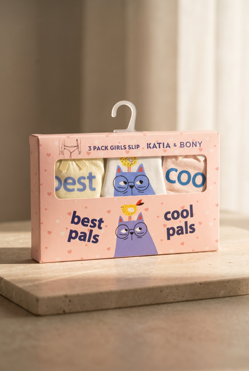 Kız Çocuk Kedi Baskılı Kutulu 3'lü Slip