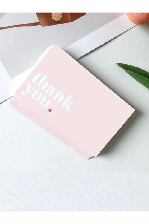 50 Adet Pembe Renk Thank You Card Kabartma Laklı Teşekkür Kartı Ebat 5,1x8,4 Cm