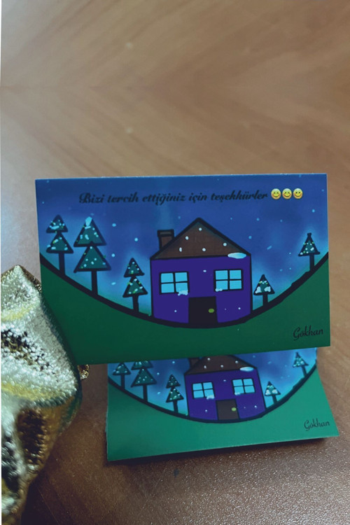 Gökhan Teşekkür Kartı Thanks Card 100 Adet 8x5cm / Thank You Card Thanks Card 100 Pieces