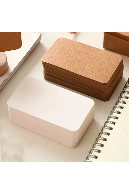 50/50 Adet 350 gr Oval Kesim Beyaz / Kraft Kart 5,2x8,4cm Boş Selefonsuz Flashcard Kartvizit