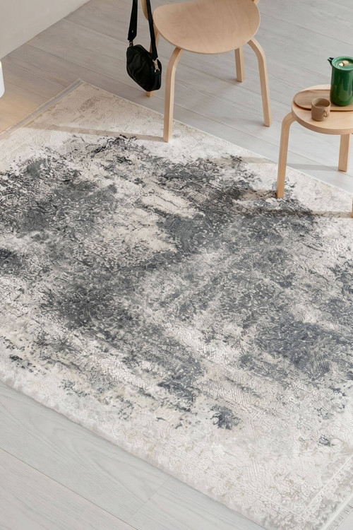 Sembol 2908 Gri Eskitme Desenli Akrilik Salon Halısı