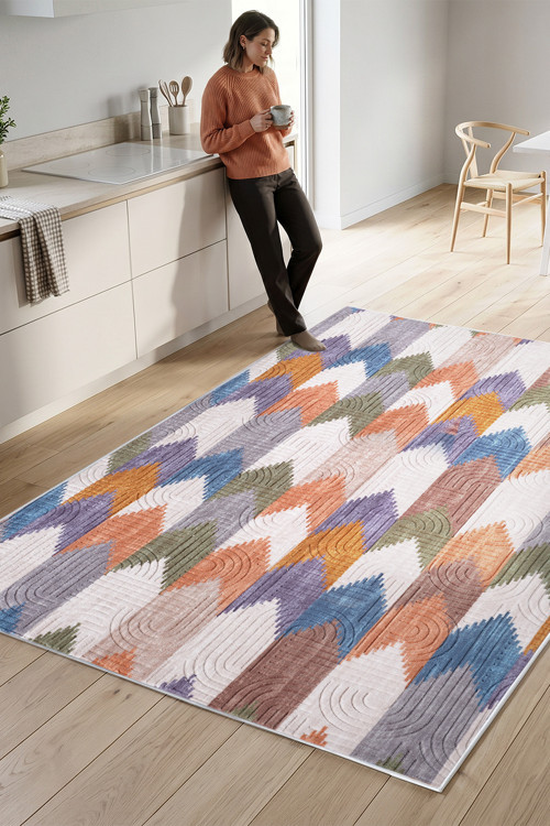 Premium Bohem Yıkanabilir Leke Tutmaz Modern Mutfak Halısı Multi Renkli Özel Seri Kaymaz Taban Halı Yolluk Kilim Rc_Multı_Mutfk_001