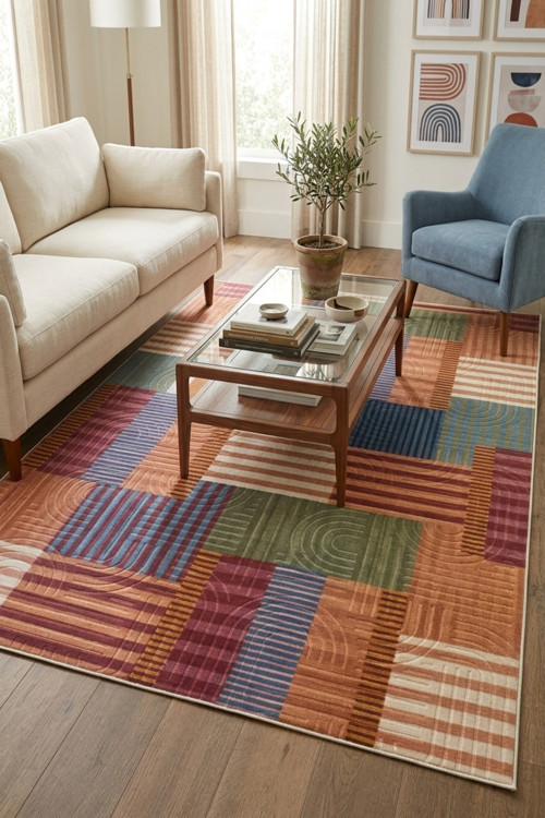 Bohem Yıkanabilir Leke Tutmaz Modern Multi Renkli Özel Seri Kaymaz Taban Halı Kilim Yolluk Rcmultı_Klm_002