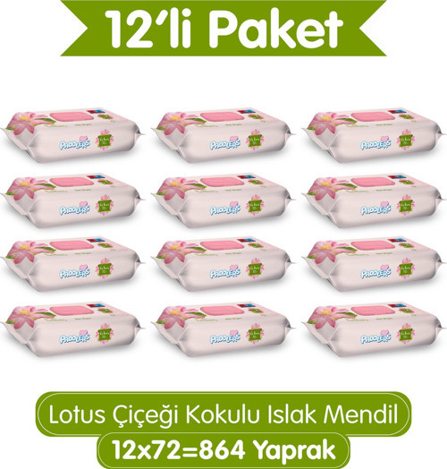 Lotus Çiçeği Kokulu Islak Mendil 864 Yaprak (12x72) – Koli