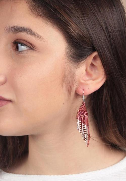 Küpe Miyuki Püskül Desen Bordo