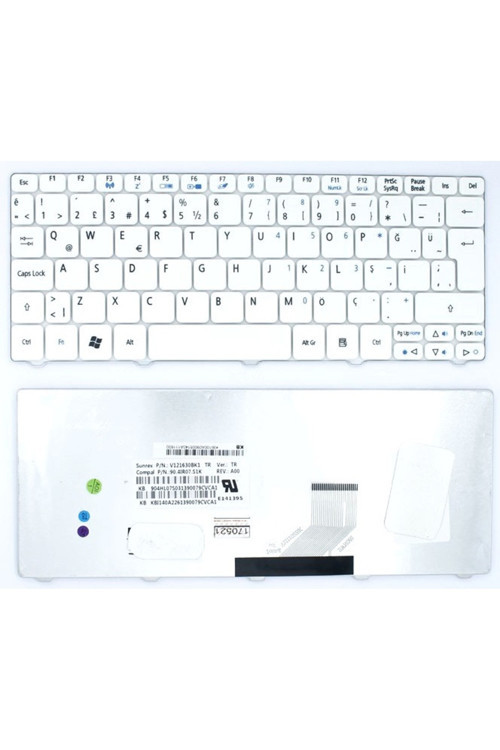 Acer Aspire One D260-N51B/M,D270 Notebook Klavye Beyaz TR