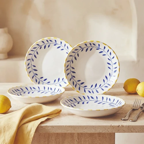 Limon 20 cm 4lü Porselen Çukur Tabak Seti