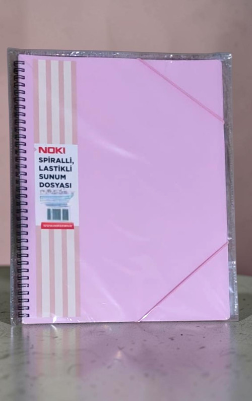 A4 boyut Spiralli lastikli sunum dosyası 60 yaprak PASTEL PEMBE telli sunum dosyası