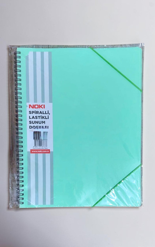 A4 boyut Spiralli lastikli sunum dosyası 60 yaprak PASTEL YEŞİL telli sunum dosyası
