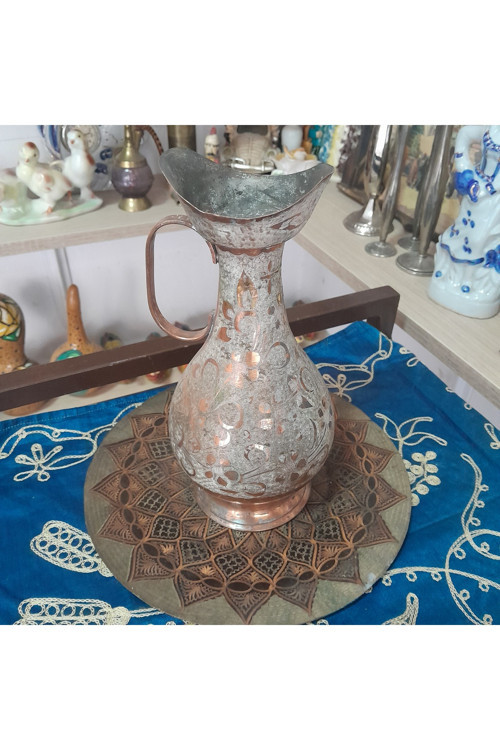 Antika Bakır Sürahi Ve Tepsi