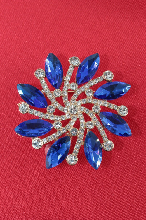 Spiral nebula broş Safir tonlu pırlanta kesim taşlı gold renkli kadın yaka iğnesi