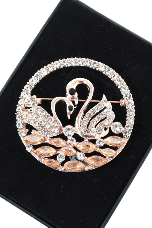 Bir aşk masalı Kuğu dansı broş gold renk zirkon taşlı kadın yaka iğnesi