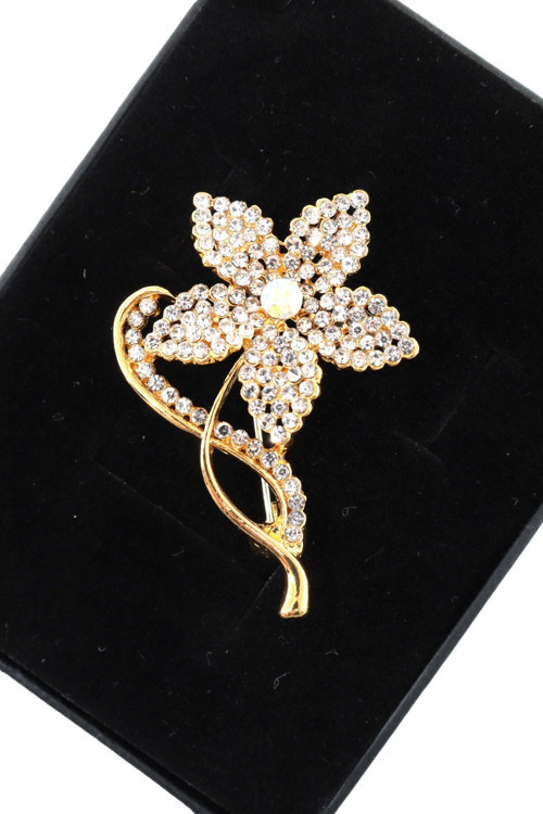 Gökyüzünün Yeryüzündeki Işığı Yıldız Çiçeği Broş Gold Dallı Kristal Taşlı Tasarım Kadın Yaka İğnesi