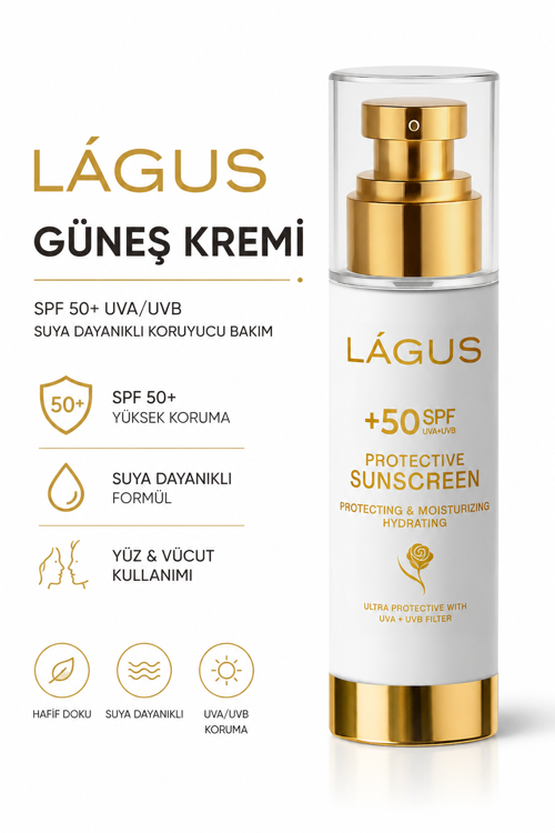 Güneş Kremi LÁGUS SPF 50+ UVA/UVB Suya Dayanıklı Koruyucu Bakım