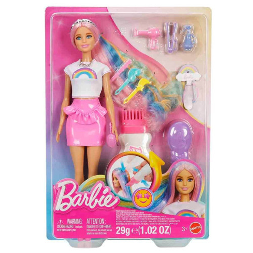 Barbie Gökkuşağı Saçlar Bebeği - Renkli Saçlı ve Aksesuar Zenginli Kuaför Seti