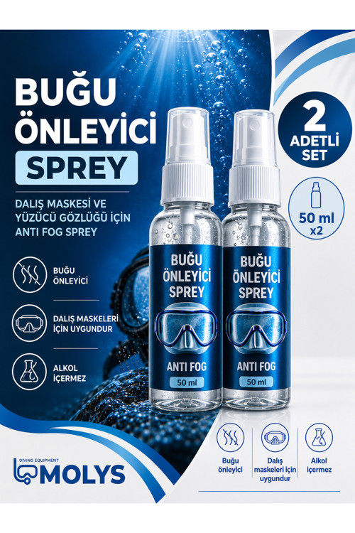 Anti Fog Sprey 50 ml x 2 - Dalış Maskesi ve Yüzücü Gözlüğü Buğu Önleyici - Alcohol Free