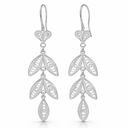 Gümüş Zarif Yaprak Telkari Kadın Küpe