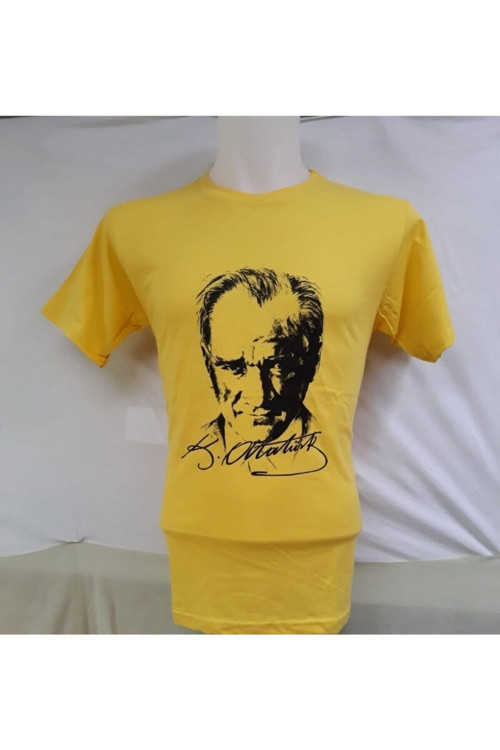 Unisex Çocuk Sarı Mustafa Kemal Atatürk Baskılı T-Shirt
