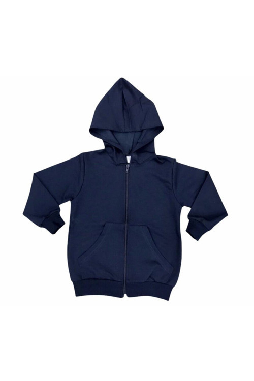 Unisex Çocuk Lacivert 2 Iplik Likralı Kapüşonlu Hırka