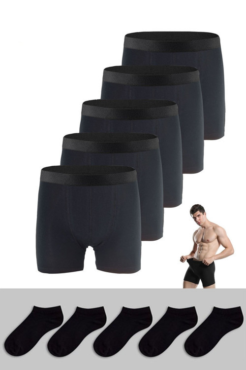Erkek 5'li Siyah Çorap Ve Boxer Seti