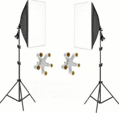 2 Li Softbox 50X70Cm Paraflaş 5 Duylu Sürekli Işık 2M Ayak
