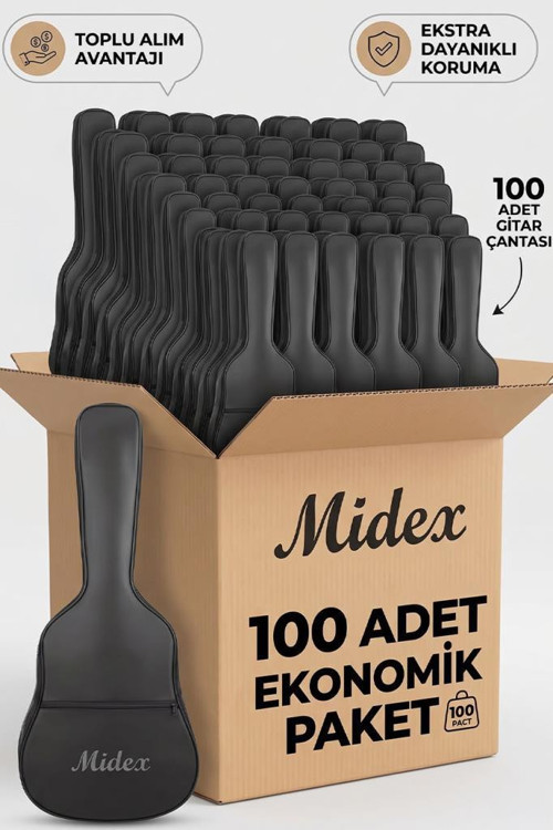 GK-50A-100X Akustik Gitar Çantası 100'lü Paket Kaliteli Siyah Kılıf (100 Adet)