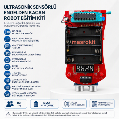 U2L-7716 Ultrasonik Sensörlü Engelden Kaçan Robot Eğitim Kiti (Sarı Motorlu)