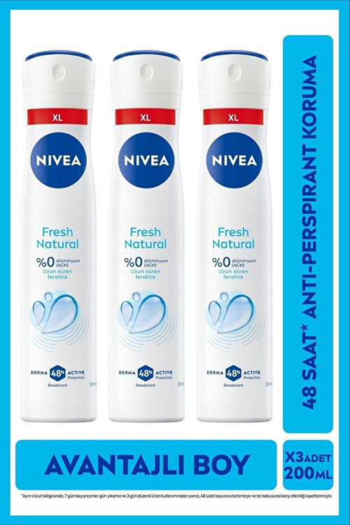 Fresh Natural Sprey Deodorant Antiperspirant 200 ml x 3 Adet