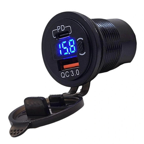 IC-266D-6 Pano Tip Voltmetreli 2'li Usb 3.0 + Type-C Butonlu