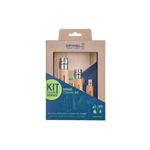 Nomad Pişirme Seti N°10 Tirbuşonlu Çakı + N°12 Tırtıklı Bıçak + N°6 Soyucu + Kayın Kesme Tahtası + Mikrofiber Hav