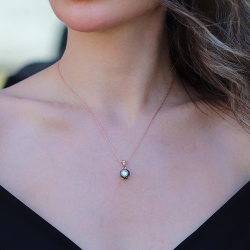 Elmas Montür Modeli Gül Rose Gold Gümüş Kolye