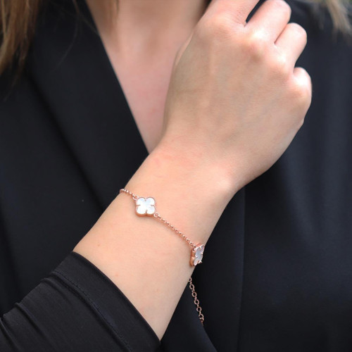 İkonik Alhambra Sedef Taşlı Rose Gold Kaplama Gümüş Bileklik
