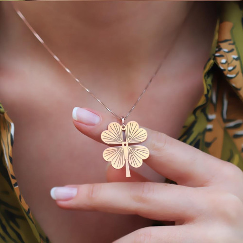 Rose Gold Kaplama Yonca Gümüş Kolye