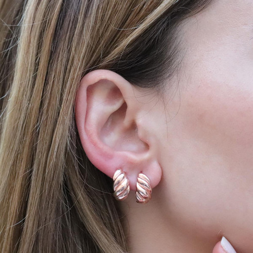 Burgu Rose Gold Kaplama Halka Gümüş Küpe