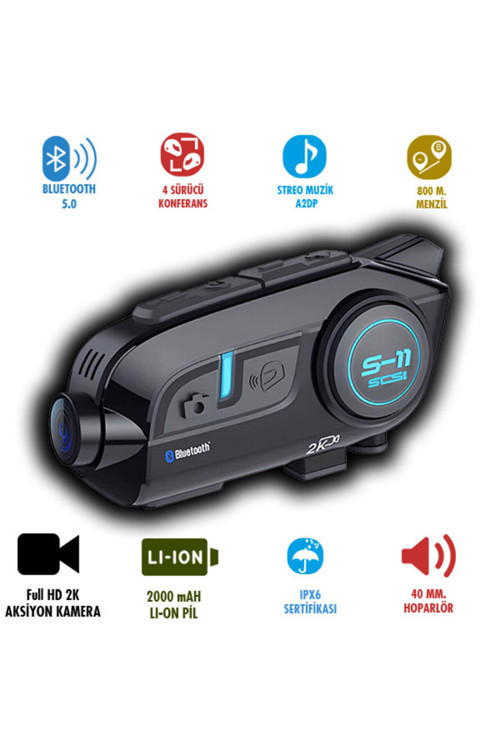 S11 MOTOSİKLET KAMERALI BLUETOOTH VE INTERCOM SETİ