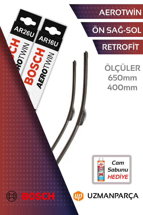 Kia Rio 2012-2016 Muz Tipi Aerotwin Ön Silecek Takımı Bosch AR26U+AR16U