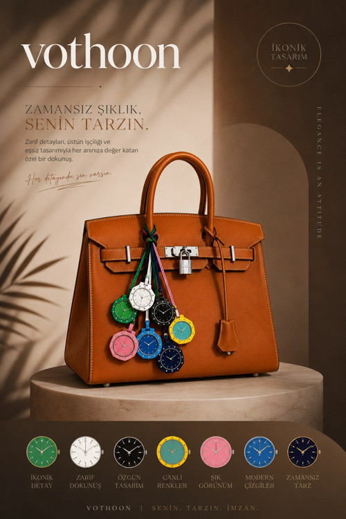 Renkli Lüks Saat Tasarımlı Çanta Süsü Bag Charm Anahtarlık