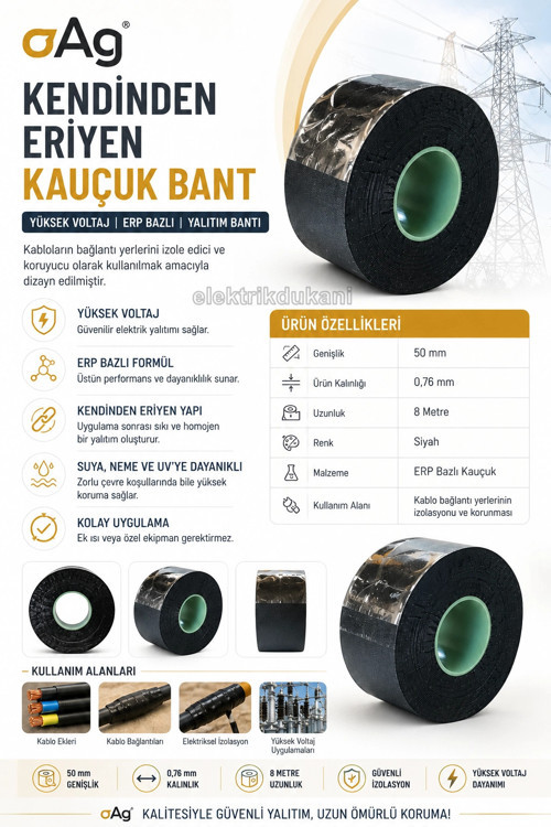 Eriyen Bant 50x0.76mm 8mt (GENİŞ) Kablo İzalasyonu İçin Kendiliğinden Eriyen Bant
