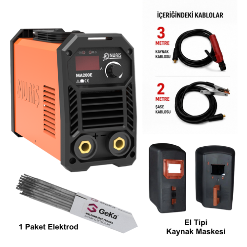 MA200E İnverter Kaynak Makinesi + Kaynak Maskesi + 100Lü Elektrod