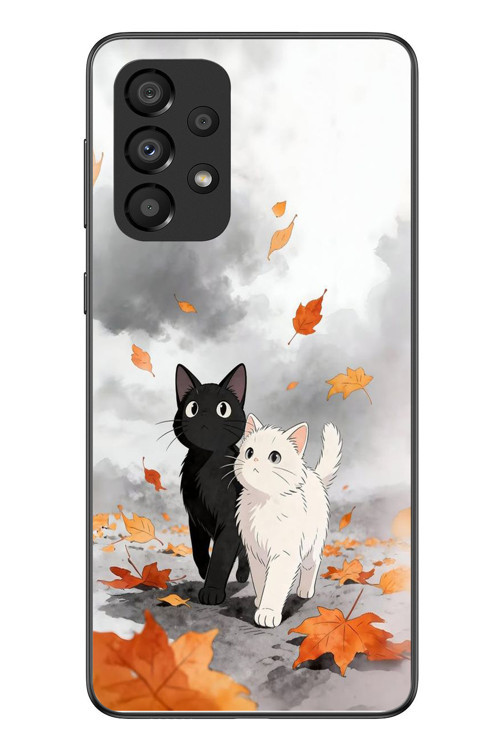 Samsung Galaxy A33 Uyumlu Sonbahar Kedileri Baskılı Silikon Kılıf