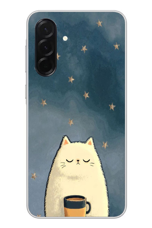 Samsung Galaxy A36 Uyumlu Kahveci Beyaz Kedir Baskılı Silikon Kılıf