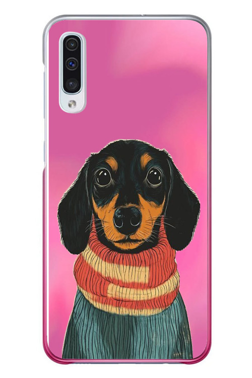 Samsung Galaxy A50 Uyumlu Sevimli Siyah Köpek Baskılı Silikon Kılıf