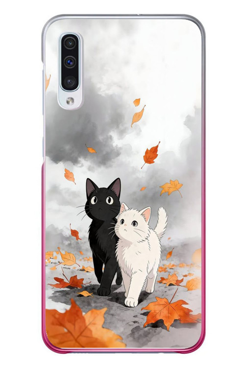 Samsung Galaxy A50 Uyumlu Sonbahar Kedileri Baskılı Silikon Kılıf