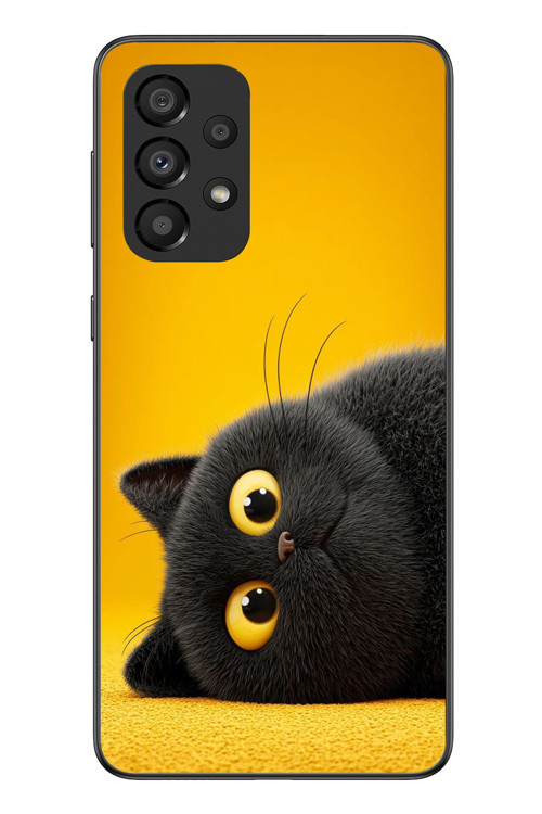 Samsung Galaxy A33 Uyumlu Yan Bakan Siyah Kedi Baskılı Silikon Kılıf
