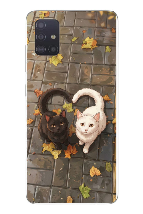 Samsung Galaxy A51 Uyumlu Kalp Kuyruklu Kediler Baskılı Silikon Kılıf