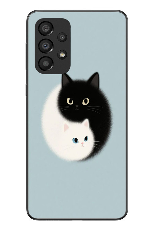Samsung Galaxy A33 Uyumlu Yin Yang Kediler Baskılı Silikon Kılıf